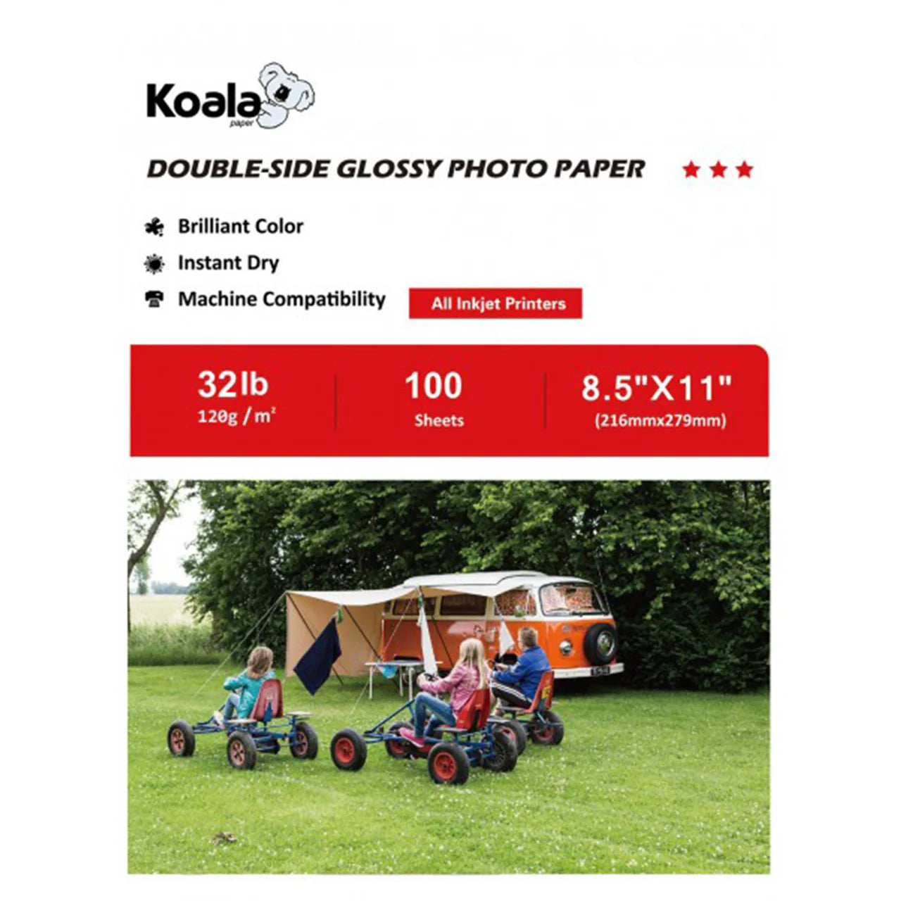 Koala Double-Sided Glossy Inkjet Paper – 32lb (120gsm), 100 Sheets